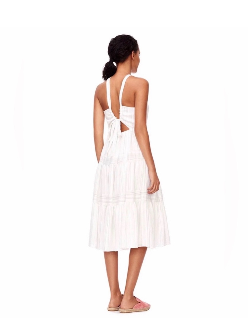NWOT Rebecca Taylor Midi White Linen Dress Open Back Size 4 - Picture 8 of 10